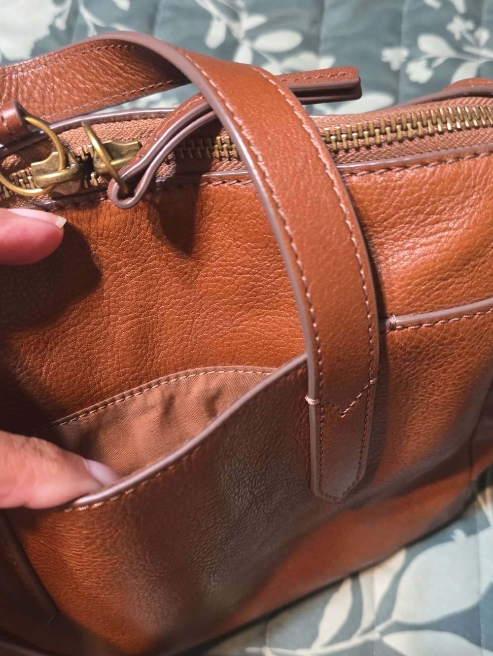 Fossil Cognac Leather Satchel with Adjustable Crossbody Strap - Picture 9 of 9